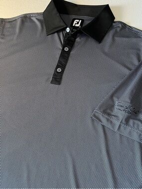 FootJoy Polo Shirt Men Sz L Gray Black Checkered Fallen Oak Logo on Sleeve NWOT